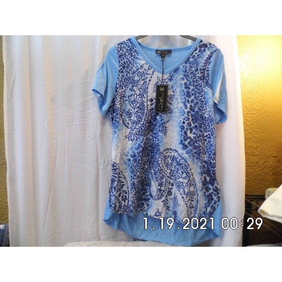 DIANE GILMAN DG BURNOUT PRINT TOP Chambray Paisley Size XS - Picture 2 of 2